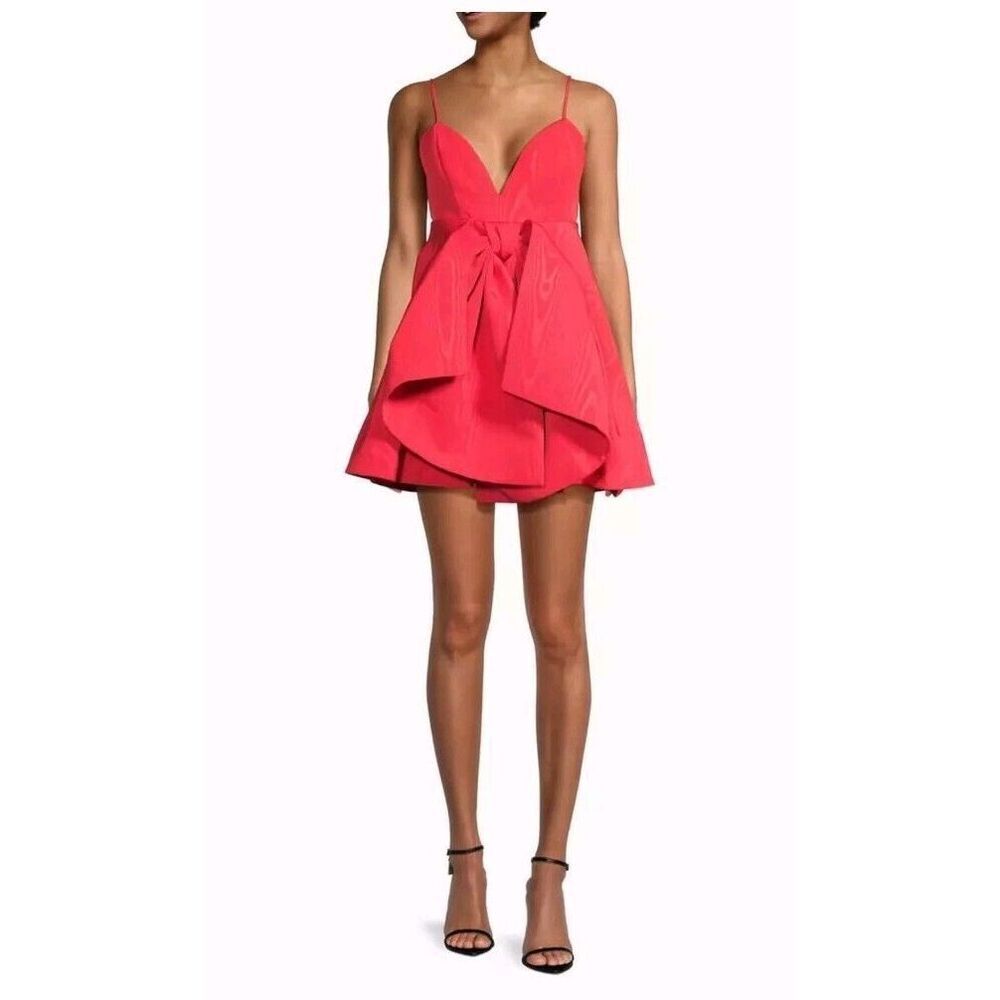 Bardot Annabelle Bow Plunge Neck Mini Dress Candy Pink Size 12 Xxl Msrp $169 Nwt